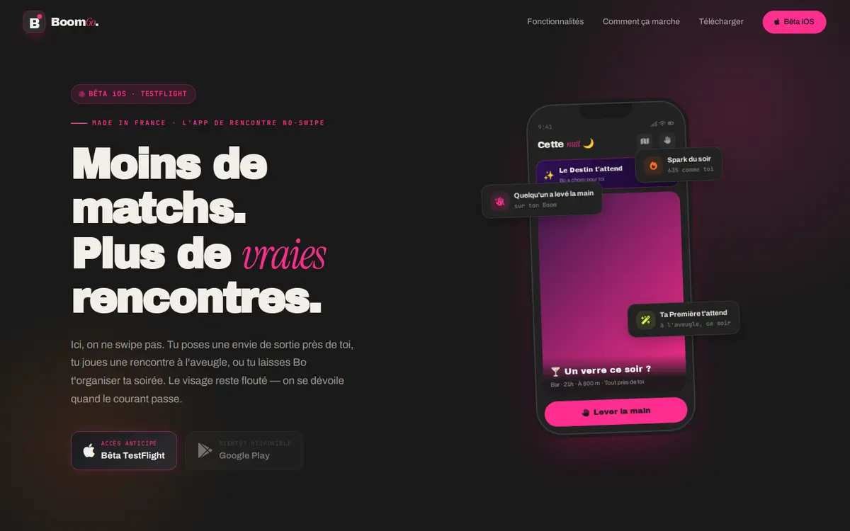 Page d'accueil de BoomGo