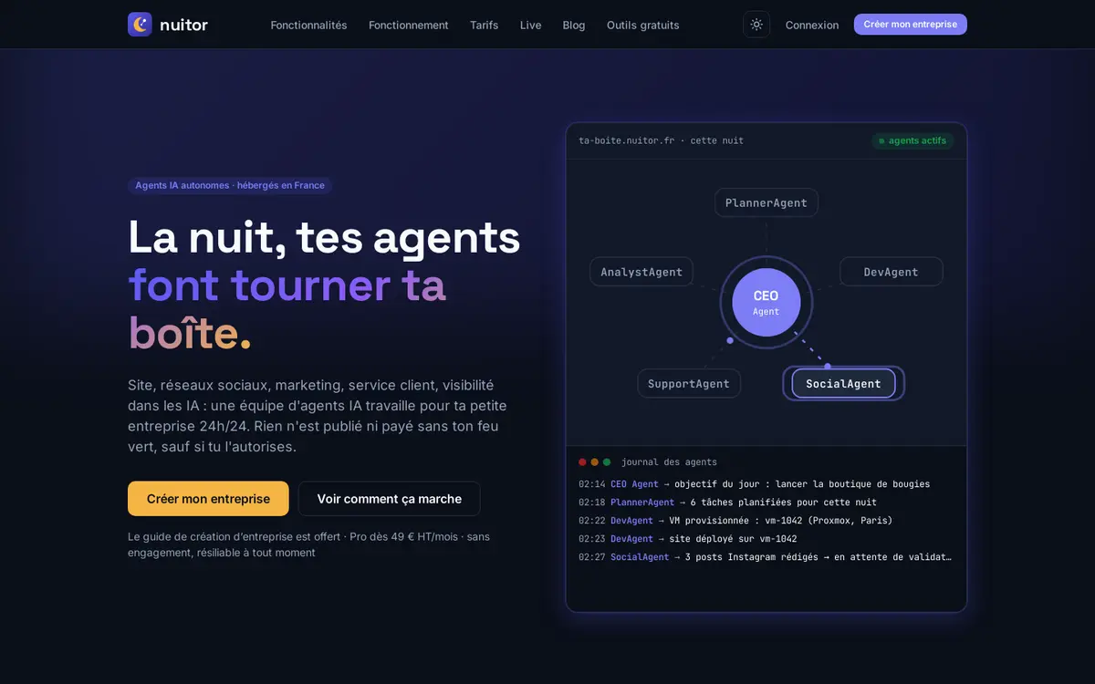 Page d'accueil de Nuitor