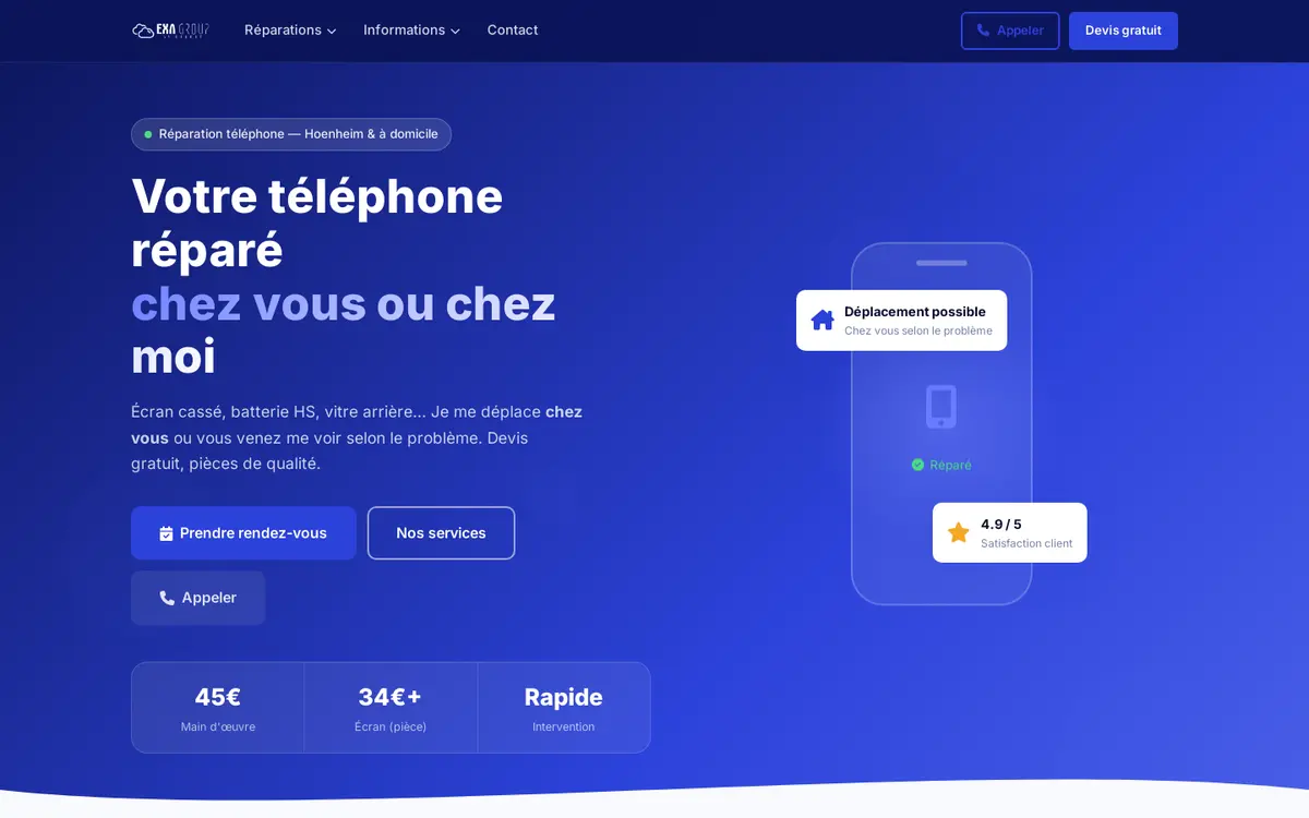 Page d'accueil de PhoneRepair Hoenheim